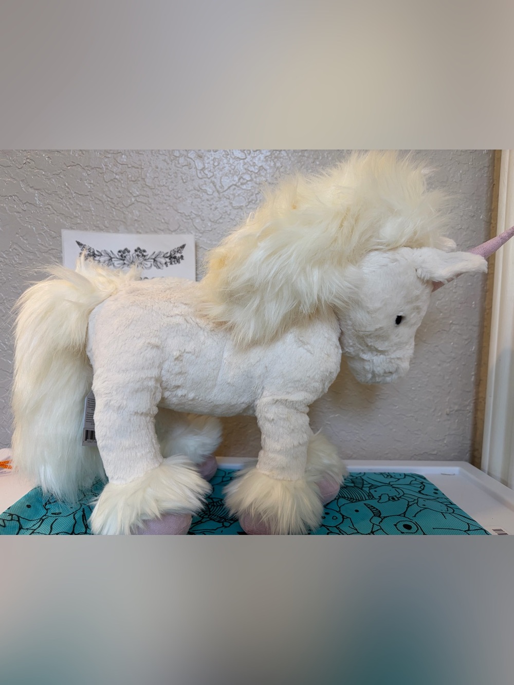 Jellycat Cream and White Fluffy Unicorn Plush